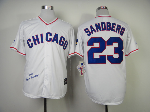 Men Chicago Cubs #23 Sandberg White Throwback 1988 MLB Jerseys